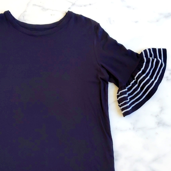 Rayon and Spandex Tee with white striped ruffle half sleeve. - Picture 4 of 4